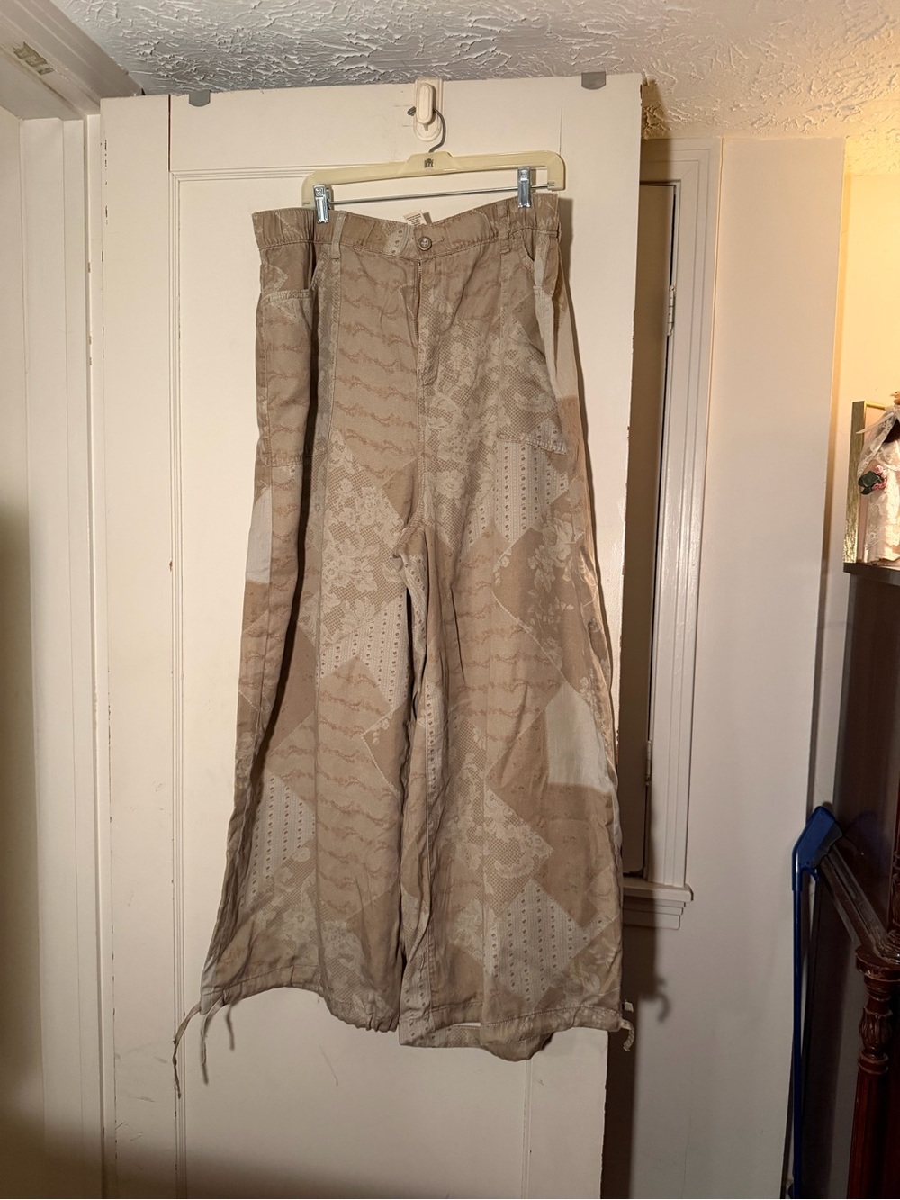 Wide Leg Patchwork-Pattern Pants in Beige